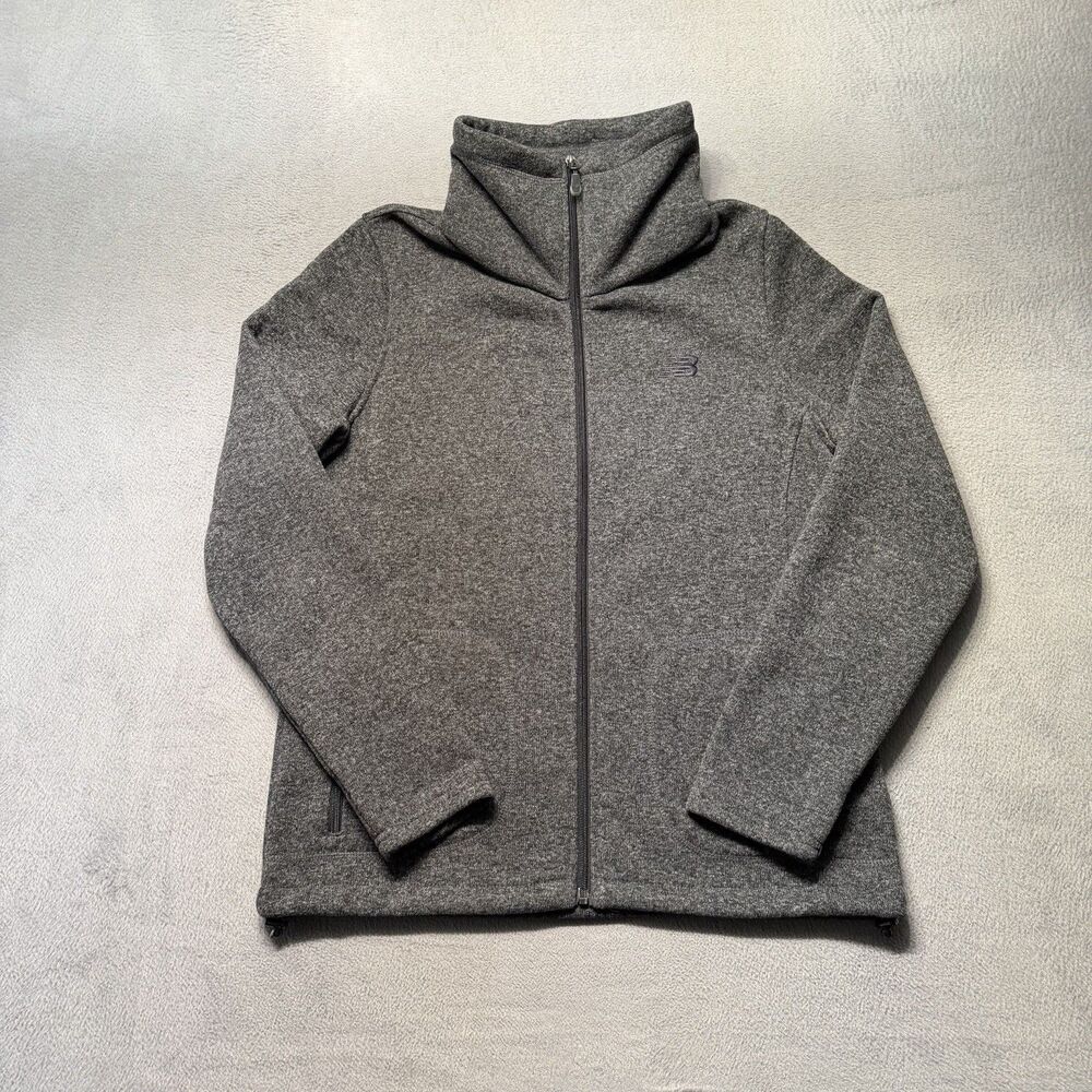 New Balance Womens Large Gray Heather Fleece Full Zip Sweater Mock Neck Pockets